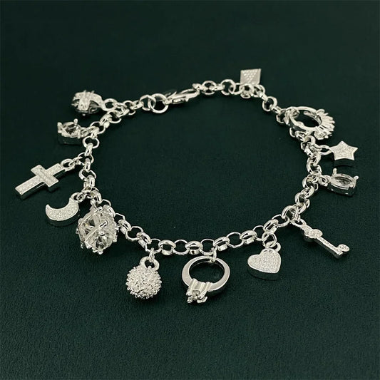 Eterna 925 Sterling Silver 13-Pendant Bracelet – Minimalist Luxury for Her