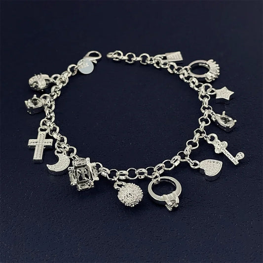 Eterna 925 Sterling Silver 13-Pendant Bracelet – Minimalist Luxury for Her